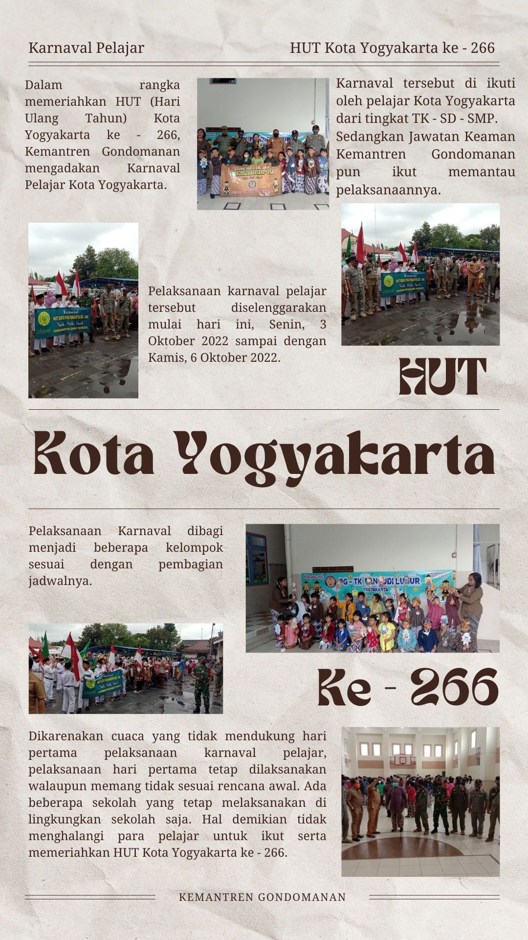 Pelajar Kemantren Gondomanan Meriahkan HUT Kota Yogyakarta ke - 266