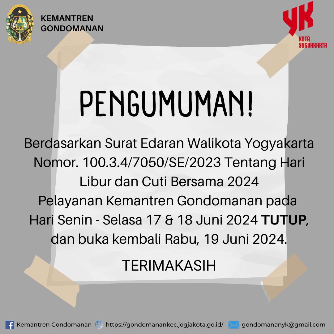 Pengumuman Pelayanan Kemantren Gondomanan